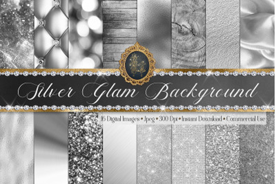 16 Luxury Silver Glam Glitter Foil Wood Sequin Digital Papers