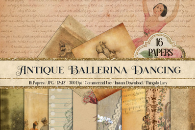 16 Antique Ephemera Dancing Ballet Ballerina Digital Papers