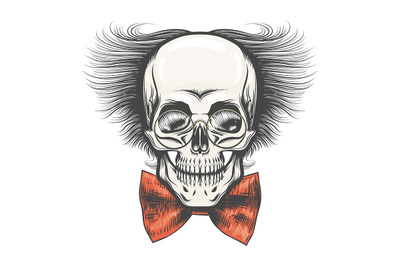 Human Skull in Professor glasses and Red bow tie