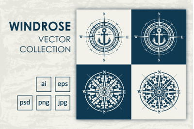 Compass roses (windroses) vector set