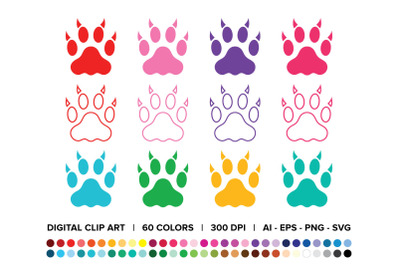 Cat Claw Paw Print Clip Art Set