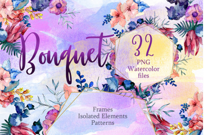 Watercolor Flower Bouquet PNG set