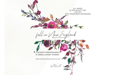 Watercolor Fall Twigs Herbs &amp; Flowers Arrangements Clipart