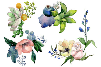 Bouquet of flowers Hugs watercolor png