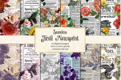 Floral Newsprint Digital Paper