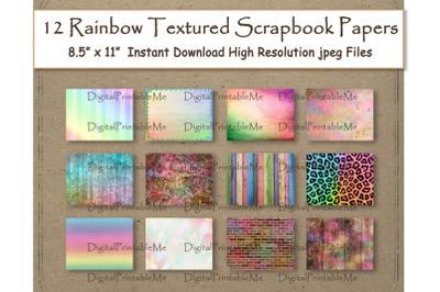 Textured Rainbow Digital Paper 11&quot; x 8.5&quot; Patterns Pastel Wood Animal