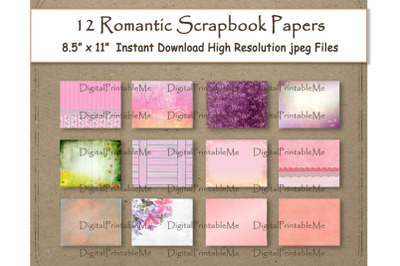 Romantic Digital Paper Layout 11&amp;quot; x 8.5&amp;quot; Pattern Floral scrapbook flow