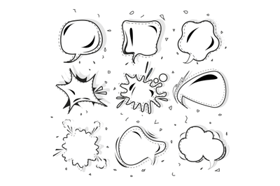 Cartoon speech bubble black white vector set