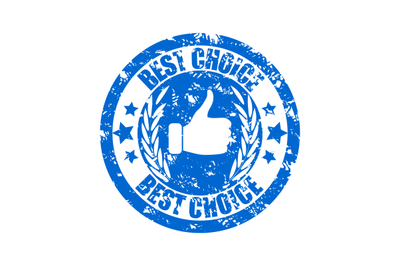 Best choice stamp, quality mark thumb up imprint