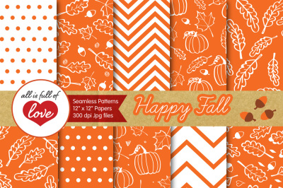 Pumpkin Orange Black and White Fall Digital Papers Autumn Background Patterns