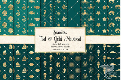 Teal and Gold Nautical Digital Paper