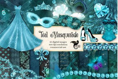 Teal Masquerade Digital Scrapbook Kit