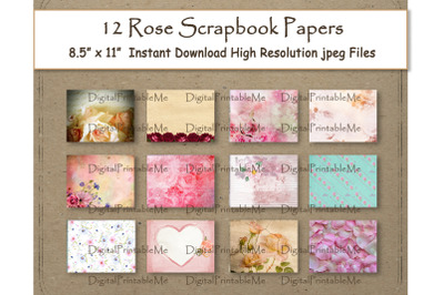 Romantic Roses Digital Paper Layout 11&quot; x 8.5&quot; Floral scrapbook pages