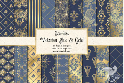 Victorian Blue and Gold Digital Paper