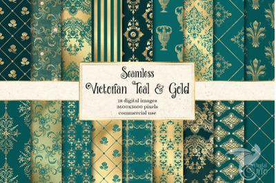 Victorian Teal and Gold Digital Paper