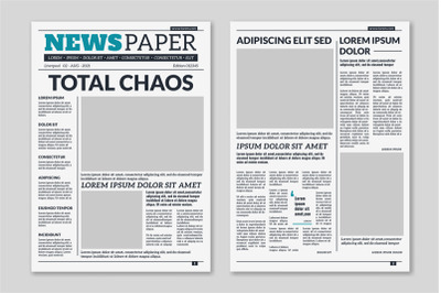 Newspaper template. Column articles on newsprint background. Pressed p