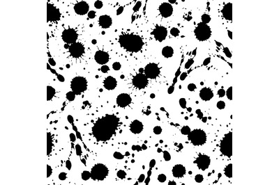 Ink splat seamless pattern. Abstract spot shapes, black inked drops. G