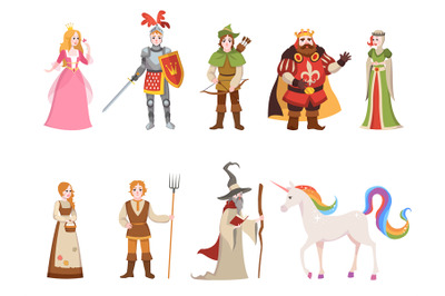 Medieval historical characters. Knight king queen prince princess fair