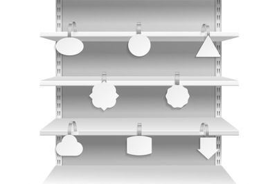 Wobbler shelves. Promotion advertising informing discount sale tags on