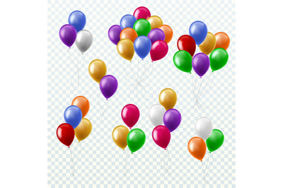 Balloon bunches. Party decoration color balloons flying groups isolate