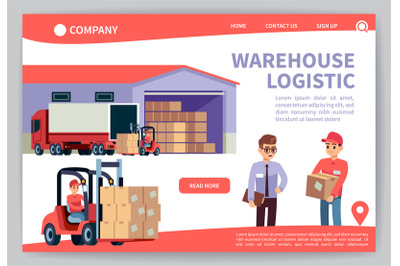 Warehouse landing. Warehousing logistics service, truck transportation