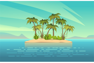 Ocean island cartoon. Tropical island with palm trees summer landscape