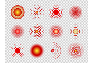 Pain circles. Red painful target spot, muscle and joint pain local spo