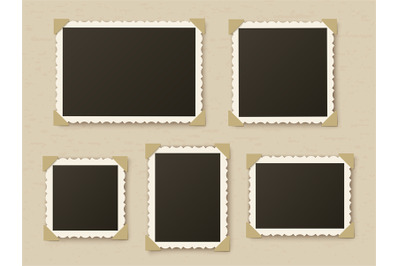 Retro photo frames. Vintage paper picture frame template for nostalgia