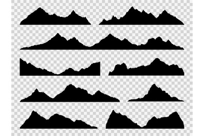 Black mountains silhouettes. Ranges skyline&2C; high mountain hike landsc