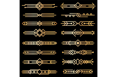 Art deco dividers. Gold deco design lines&2C; golden book header borders.