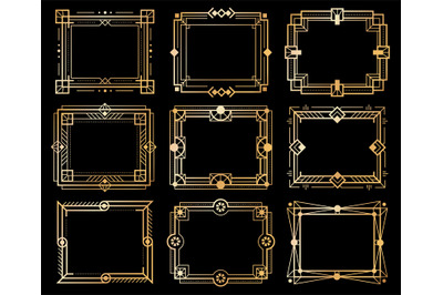 Art deco frames. Gold deco image frame borders&2C; golden geometry line p