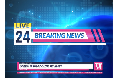 Breaking news. Tv reporting screen banner template design. Breaking te