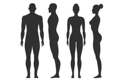 Man and woman silhouettes. Human body outline shapes in side and front