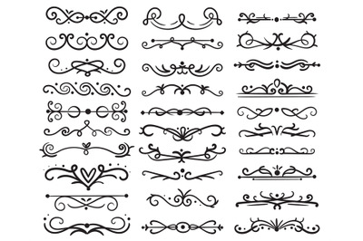 Decorative swirls dividers. Old text delimiter, calligraphic swirl orn