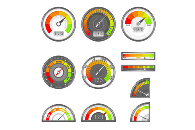 Score indicator. Speedometer indicators level score, scale panel accel