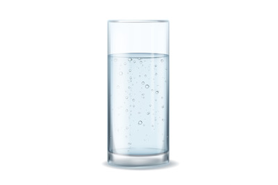 Glass with water bubbles. Natural mineral water beverage product isola