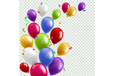 Color balloon background. Flying colorful balloons birthday party deco