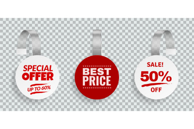 Wobblers for sale. Discount color sign for advertising design of strip