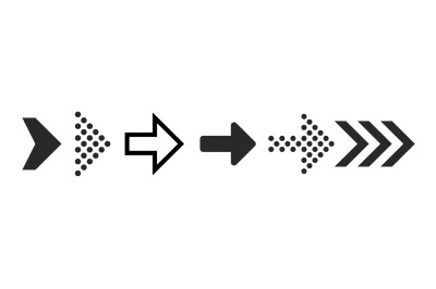 Arrow icons. Black digital symbols and arrows for click next, up or ri