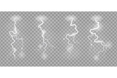 Storm lightnings. Blitz realistic electric sky lightning on transparen