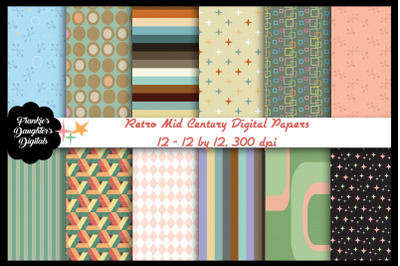 Retro Mid Century Atomic Age Digital Papers