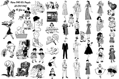 Retro 40s, 50s, 60s People AI EPS PNG