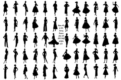 Retro 40s and 50s Sewing Pattern Girls AI EPS PNG