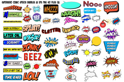 Superhero Comic Speech Bubbles AI EPS PNG