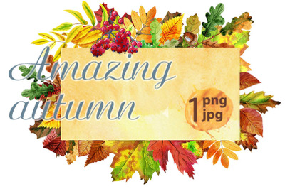 Beige banner with colorful falling autumn leaves