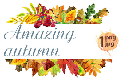 White banner with colorful falling autumn leaves