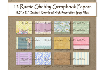 Shabby Chic Digital Paper Layout 11&quot; x 8.5&quot; Pattern texture scrapbook