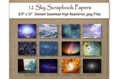 Sky digital Paper 11&amp;quot; x 8.5&amp;quot; Patterns Sun Clouds Stars Space scrapbook