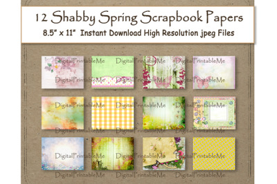 Spring Shabby Digital Paper 11&quot; x 8.5&quot; Patterns Flowers Rustic Texture