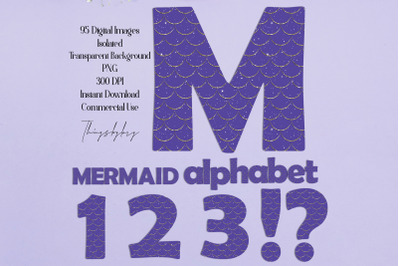 95 Purple Mermaid Scale Gold Glitter Alphabet Number NOT a FONT